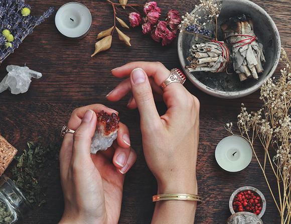 hands holding crystals